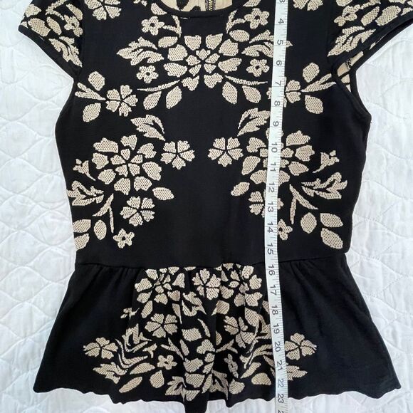INC International Concepts Black and Beige Peplum Blouse Size L - Picture 5 of 7